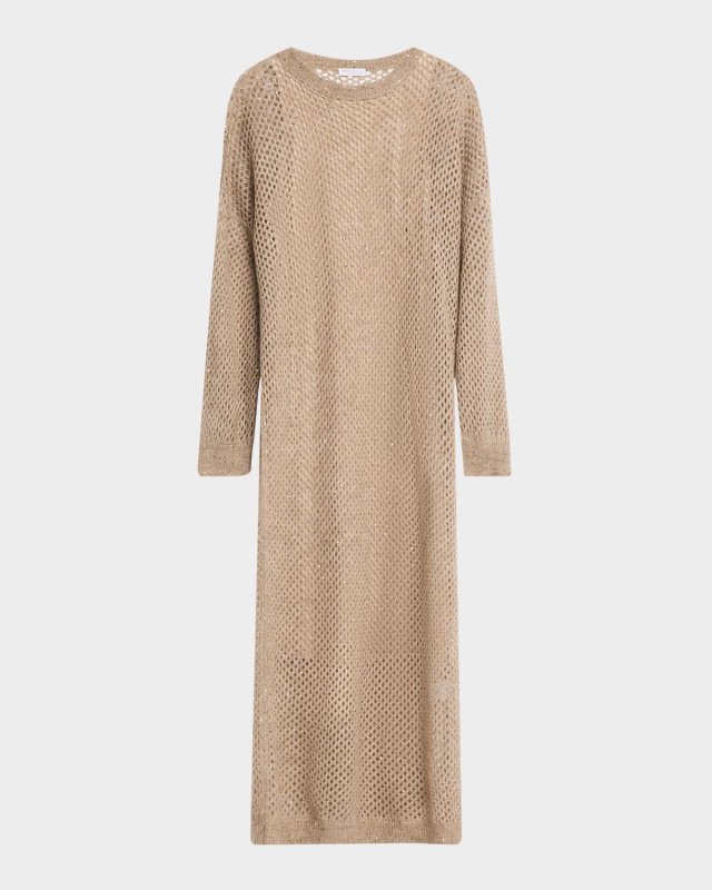 Mohair Diamante Pailette Open-Knit Maxi Sweater Dress